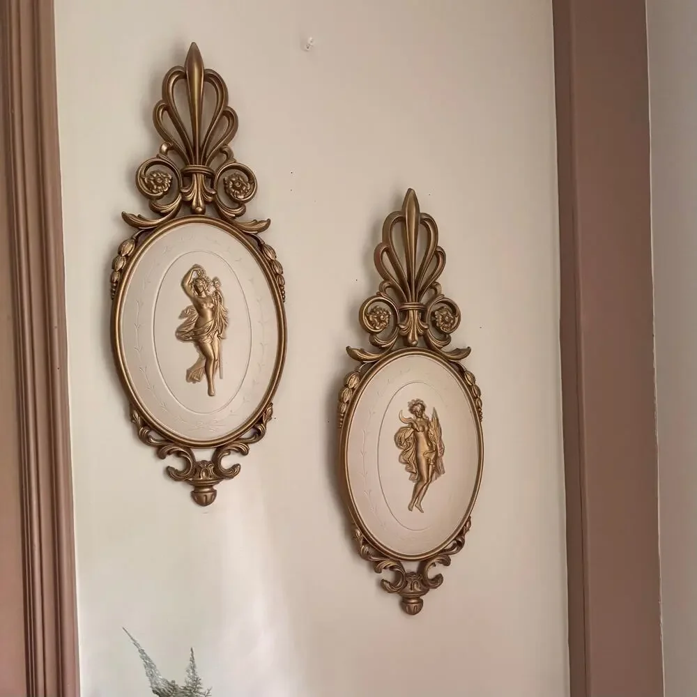 Vintage Dart Industries Gold Greek Goddess Wall Plaques# 7246, 20 inches MCM